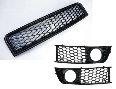 Kühlergrill Sportgrill Waben Gitter Grill + Gitter Stoßstange für Audi A4 8E B6 – Produktansicht