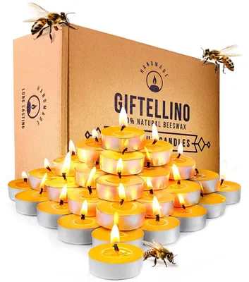 48 Teelichter aus reinem Bienenwachs, 3 Std. Brenndauer, rauchfrei
