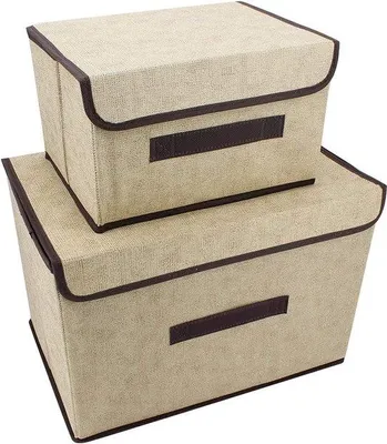 Produktbild von Unyqoos® Faltbox-Set (2er) mit Deckel – tragbare, staubdichte Vliesstoff-Aufbewahrungsboxen für Kleidung, Cream White, 37×24×24 & 26×19×15 cm