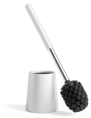 Image de Brosse de toilettes en acier inoxydable 304 avec support – Ensemble de brosse de toilettes inoxydable, sur pied, hygiénique et durable, tête de brosse remplaçable (blanc mat)