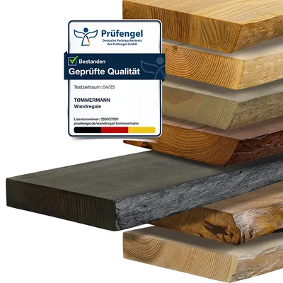 Produktbild von tømmermann Wandregal mit Baumkante - massives Schweberegal Farbe Antik Schwarz 80 cm - Regalbrett aus Eschenholz Rustikales Wandboard Massivholzbrett