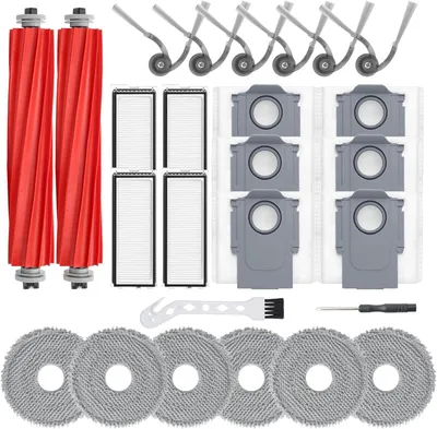 Produktbild von 26 Stück Zubehör für Roborock QV 35A, QV 35S Saugroboter Ersatzteile, 2 Hauptbürsten, 4 HEPA-Filter, 6 Wischpads, 6 Seitenbürsten, 6 Staubbeutel, 1 Schraubendreher, 1 Sauberes Werkzeug