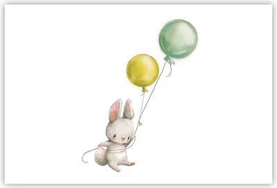 Produktbild von Poster - Poster ohne Rahmen - Häschen Luftballons Kinder - 91,5x61 cm - Wand Bild - Wanddeko - Wandbilder - Kunstposter - Wandposter - Bilder - Kunstdruck - Wanddekoration - Wandbild - P2XAA91x61-4731
