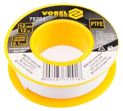 Obrázek produktu pro 1 role teflonové pásky, těsnící páska pro závity, 12 metrů, PTFE, 12 mm, těsnící páska