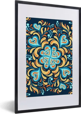 Produktbild von MuchoWow® MuchoWow® Gerahmtes Poster Vierblättriges Kleeblatt - Herzen - Orange - Blau 40x60 cm - Poster mit zchwarzem Bilderrahmen - Poster in Rahmen
