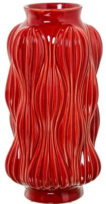 Keramik-Vase, gestreift, glänzend rot, 38 x 20 x 20 cm