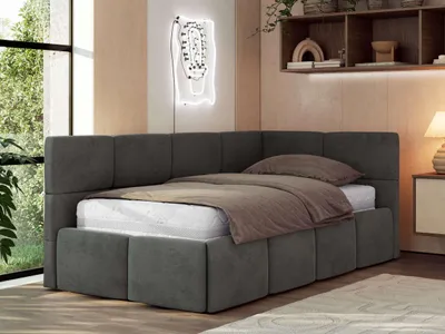 Produktbild von MKS MEBLE Jugendbett 90x200 cm ARVO Polsterbett mit Bettkasten, Mettalrahmen Stauraum & Gasdruckfeder, ohne Matratze - Dunkelgrau Velvet - Rechts Seite
