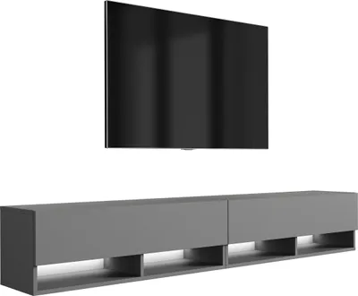 Immagine prodotto di TV-Lowboard 200 (2 x 100) cm Anthrazit, LED weiß, 200 × 32 × 34 cm