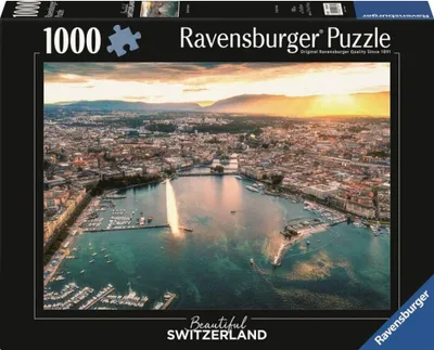 Zdjęcie produktu dla Puzzle RAVENSBURGER Zachód słońca w sercu Genewy 1000 elementów