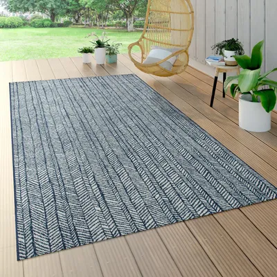 Produktbild von Outdoor Teppich Für Terrasse Und Balkon, Geometrisches Muster, Modern, In Blau Grösse 80x150 cm
