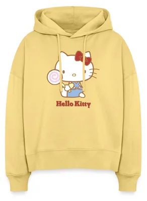 Produktbild von Spreadshirt Hello Kitty Mit Lollipop Frauen Boxy Organic Hoodie, L, Hellgelb