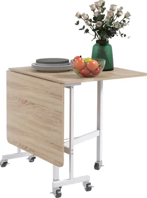 Produktbild von HOMCOM Esstisch, Küchentisch mit Rollen, Klapptisch mit Stahlrahmen, erweiterbarer Esszimmertisch für 4-6 Personen, für Küche, Esszimmer, Eiche, 52,5-120 x 80 x 73 cm