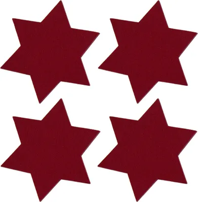 Four red star-shaped coasters are arranged in a grid on a white background.