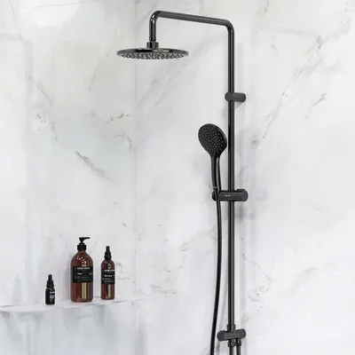 Produktbild von AM.PM Duschsystem Schwarz Duschset Brauseset Duschsystem ohne Armatur, Regenduschset Kopfbrause Überduschkopf Duschsäule Dusche AM.PM F0790022 Gem