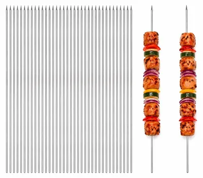 Produktbild von 100 Stück Edelstahl Grillspieße 33 cm – Schaschlikspieße rund rostfrei – BBQ Fleischspieße für Gastronomie, Mangal & Grill