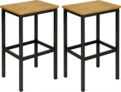 Produktbild von BEGRYF Barhocker 2er Set 65 cm Eichefarben 40x30 cm, schwarzes Metallgestell, Küchenhocker