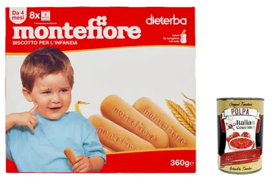 Produktbild von 6x Montefiore - Biscotto per l'Infanzia, dal 4 mese - 360 g + Italian Gourmet polpa 400g