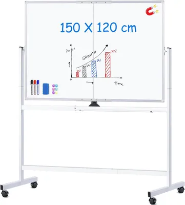 Image de Tableau blanc avec cadre en aluminium magnétique double face, tableau blanc mobile avec stylos, éponges et effaceur