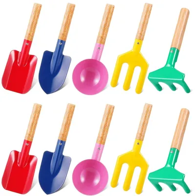 Productafbeelding van 10-delig tuingereedschap set voor kinderen, 20 cm, met houten handvatten