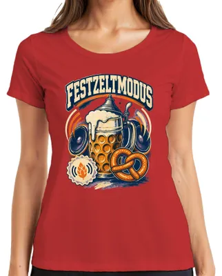 Productafbeelding van Feesttentmodus, , Wiesn, bierkan, pretzel, lederhosen, dirndl, dames T-shirt, rood, maat XL