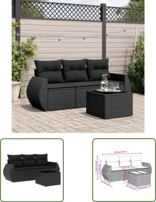 Produktbild von The Living Store 4-tlg. Garten-Sofagarnitur mit Kissen Schwarz Poly Rattan