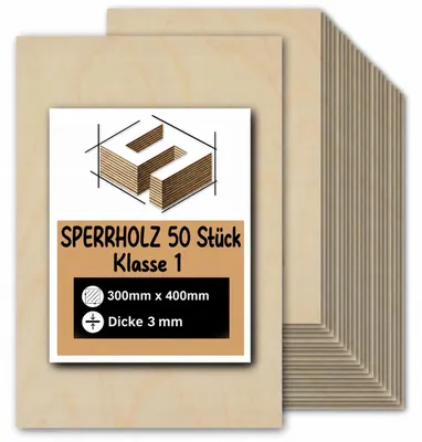 Produktbild von Rechteckige Birkensperrholzplatten zum Basteln und Bemalen – Lasergravur, Laserschnitt, CNC-Fräsen, Modellbau, Laubsägearbeiten, Brandmalerei und Decoupage – Klasse 1 – 30 × 40 cm (300 × 400 mm) – 3 mm – 50 Stück