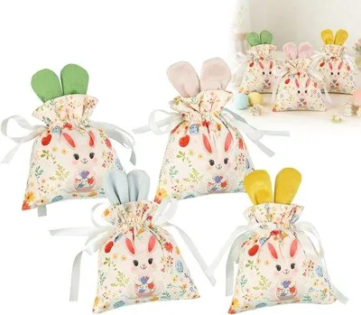 Produktbild von Geschenktüten - Ostergeschenktüten - Set mit 4 Tüten für Stoffreste - Osterdekoration - Osterdekoration - Schöne, wiederverwendbare Tüten für Bastelarbeiten - Geschenktüten für die Wohnraumgestaltung - Spielzeugartikel - Päckchen
