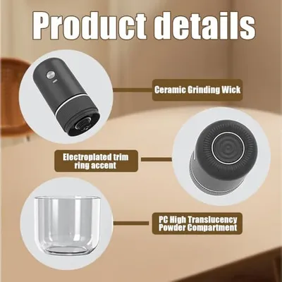 Produktbild von Elektrische Kaffeemühle, Tragbare USB Wiederaufladbare Espresso Kaffee Mühle mit Keramik Kegelmahlwerk und Einstellbaren Mahleinstellungen für
