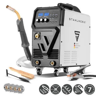 Produktbild von STAHLWERK Schutzgasschweißgerät 4-in-1 Kombi MIG 270 Puls Pro – Pulsfunktion, 270 A, Alu geeignet, 4-Rollen-Antrieb, Lift-TIG & MMA-Funktion, KI-generiertes Bild