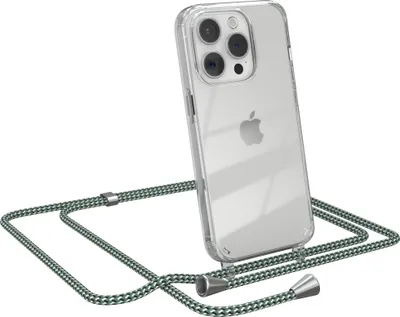 Produktbild von EAZY CASE Handykette kompatibel mit Apple iPhone 15 Pro, Handyhülle mit Umhängeband, Handykordel, Schutzhülle Clear, Band in Grün