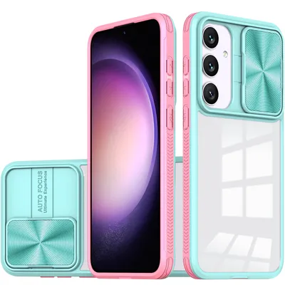 Produktbild von Hülle für Samsung Galaxy S25+ Transparent TPU Bumper Schutzhülle mit Schiebe Kamera Schutz Hellblau