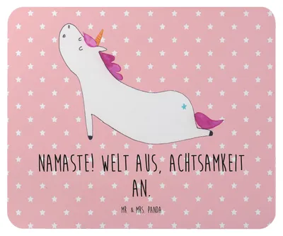 Produktbild von Mr. & Mrs. Panda Mousepad Einhorn Yoga - Rot Pastell - Geschenk, Namaste, Mouse Pad, Mauspad, computer, laptop, Unicorn, Entspannung, Einhörner, Sport
