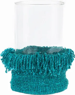 Image de Bougeoir coton aqua 15x15x25cm
