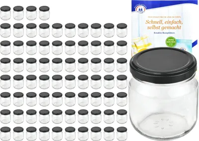 Produktbild von 75er Set Rundglas 212 ml nieder To 66 schwarzer Deckel Einkochgläser Sturzgläser incl. Rezeptheft