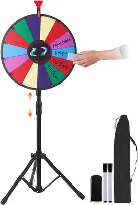 Produktbild von 46 cm Glücksrad Spielzeug - Farbenfrohes Rad für Lotteriespiele und Wortspiele - 18 Zoll Glücksrad zum Drehen - Acrylplatte mit PVC-Schaum - 54x54x11 cm Preisrad - Lucky Wheel mit Stativ