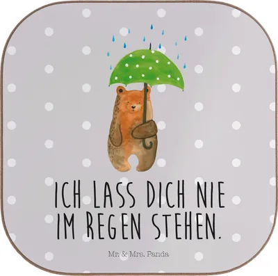 Produktbild von Mr. & Mrs. Panda Tischuntersetzer Bär Regenschirm - Grau Pastell - Geschenk, Coaster, Freunde, Pärchen, Spruch, Untersetzer Quadratisch, gläseruntersetzer, Familie, Liebe
