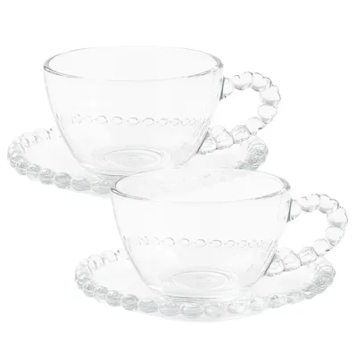 Produktbild von 2x Glas Tasse mit Untertasse 200ml – Kaffeetasse AMORA mit Herzdesign