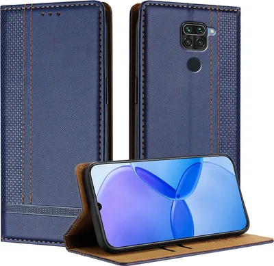 Produktbild von Handyhülle für Xiaomi Redmi Note 9 Leder Flip Klappbare Schutzhülle mit Standfunktion Blau