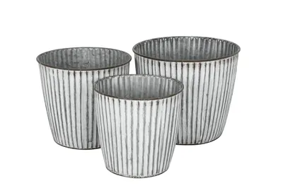 Produktbild von Metall Topf Übertopf Blumentopf 3er Set weiß/grau Ø16+18+20cm Pflanzgefäß