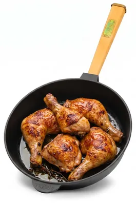 Produktbild von Ø28cm Pfanne aus Gusseisen mit Holzgriff abschraubbar 55mm hoch Gusseisenpfanne Bratpfanne Steakpfannen Cast Iron Pan Feuerpfanne geeignet für Gasgrill Backofen Feuerstelle alle Herdarten Induktion