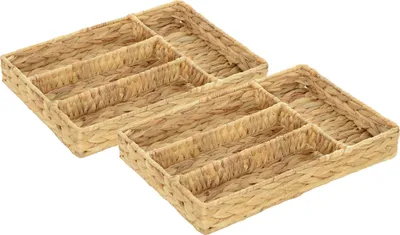 Zdjęcie produktu dla Zestaw 2 koszy do przechowywania HOMCOM, plecione kosze z hiacyntu wodnego, do przechowywania i organizacji, do salonu, kuchni, sypialni, 36 x 26 x 5 cm, naturalne drewno