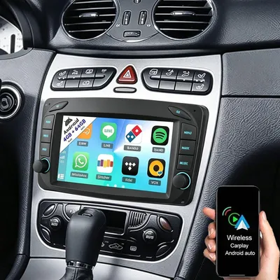 Obrázek produktu pro Autorádio pro Mercedes C-třída W203, CLK W209, G-třída, Vito, s operačním systémem Android 15, 7palcovým dotykovým displejem, navigací GPS, funkcemi Carplay a Android Auto, bezdrátovým ovládáním a Bluetooth