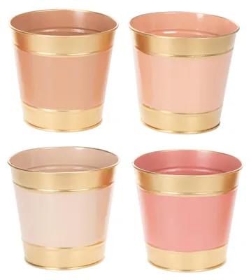 Produktbild von Moderne Metall Pflanzkübel 4er-Set Goldrand Ø13cm H12cm - Dekorative Blumentöpfe für Innenbereich und Tischdeko, 4 Stück