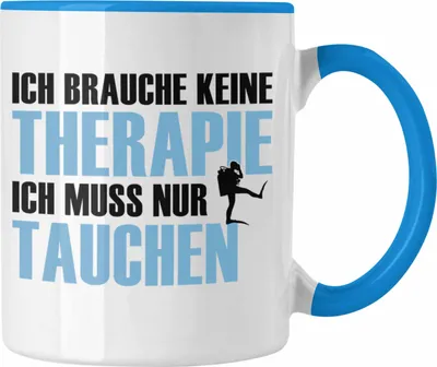 Produktbild von Trendation - Taucher Tasse Geschenk Kaffeetasse Geschenkidee Männer Tauchen Evolution Grafik Tauchlehrer Tauchsportler Becher Profitaucher (Blau)