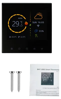 Image de Panneau de contrôle sans fil pour chauffage central et plancher chauffant, thermostat intelligent, programmable, de couleur noire