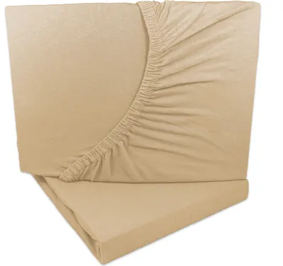 Produktbild von 2er Set Jersey Spannbettlaken Beige 90x200 - 100x200 cm 100% Baumwolle