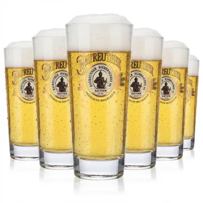 Produktbild von 6x Bayreuther Bier Glas 0,3l Becher Biergläser Bierglas Logo gold