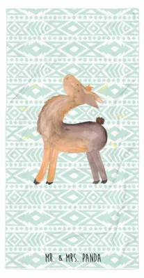 Produktbild von Mr. & Mrs. Panda Badelaken Lama Stolz - Aztekenblau - Geschenk, Hippie, Handtuch, Badehandtuch, Großes, Strandlaken, Strandtuch, Family, Neustart, Familie, Anders