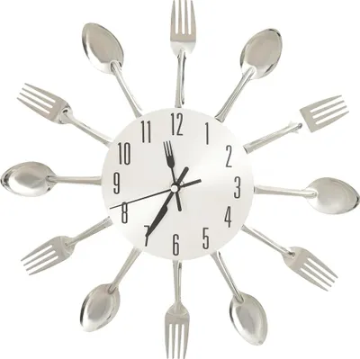Obrázok produktu pre vidaXL Nástenné hodiny s dizajnom lyžice a vidličky Strieborné 31 cm Hliník
