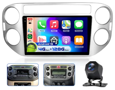 Obrázok produktu pre 9-palcové autorádio s Bluetooth, 4G a 128G, určené pre vozidlá VW Tiguan (modelové roky 2010-2015), s funkciami Carplay, Android Auto a GPS